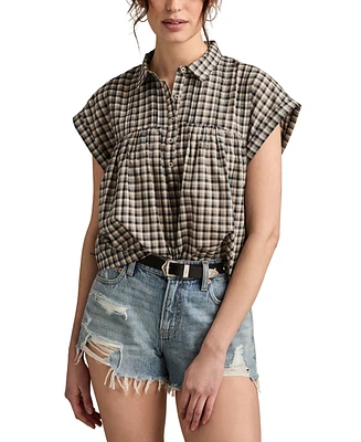 Lucky Brand Women's Cotton Pintuck Button-Front Top