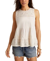 Lucky Brand Women's Cotton Embroidered Tiered Tank Top