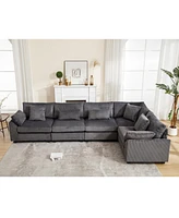 Oversized Corduroy Sofa Couches: 5-Seat Dark Gray Modular Sectional