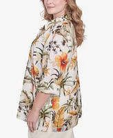 Alfred Dunner Plus Tropical Bird Button Front Top