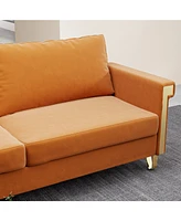 Modern Velvet Sofa with Gold Legs & Deep Cushions (76.34