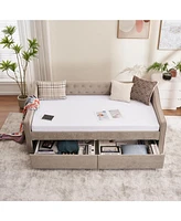 Twin Upholstered Daybed with Storage Drawers and Velvet