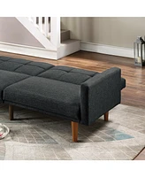 Transitional Black Sofa Bed with Wooden Legs