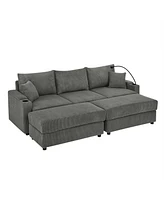 Modern Sofa Bed with Storage, Ottomans, & Charging Ports