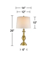 Fairlee Traditional Candlestick Style Table Lamps 26" High Set of 2 Antique Brass Gold White Fabric Drum Shade Decor for Living Room Bedroom Hous