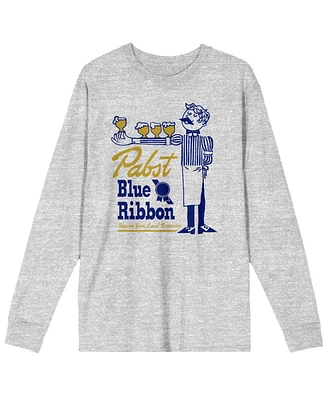 Pabst Blue Ribbon Men's Bartender With Beer Athletic Heather Long Sleeve Shirt-Large