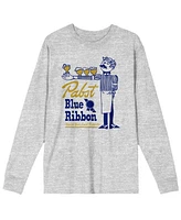 Pabst Blue Ribbon Men's Bartender With Beer Athletic Heather Long Sleeve Shirt-Large