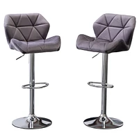 Velvet Diamond Tufted Swivel Adjustable Height Barstool, Set of 2, Gray