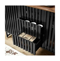 3 Drawer and 4 Shelves Dresser with Slatted Grille Striped Drawer and doors, Modern Style Dresser, High-Quality Mdf and Metal Leg