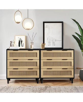 3-Drawers Rattan Storage Cabinet Rattan Drawer,for Bedroom,Living Room,Dining Room,Hallways,Black
