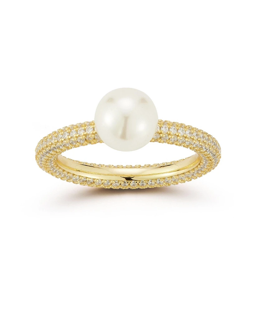 Rachel Zoe 14K Gold Plated Sterling Silver Pearl Pave Band Ring