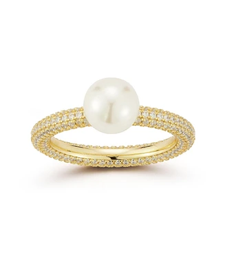 Rachel Zoe 14K Gold Plated Sterling Silver Pearl Pave Band Ring