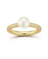 Rachel Zoe 14K Gold Plated Sterling Silver Pearl Pave Band Ring