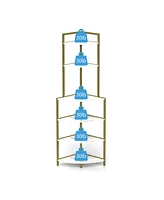 6-Tier Corner Open Shelf Modern Bookcase Wood Rack Freestanding Shelving Unit, Plant Album Trinket Sturdy Stand Small Bookshelf Space-Saving for Livin