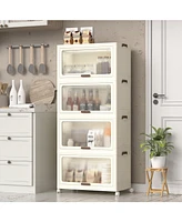 4 Tier Plastic Storage Bins with Lids 230QT, Stackable Storage Containers with Wheels, Folding Storage Boxes, Collapsible Storage Bins, Closet Organiz
