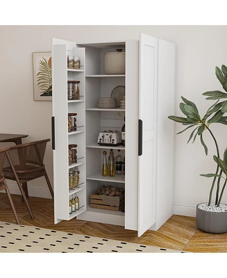 62.99in Kitchen Pantry Cabinet, White Freestanding Buffet Cupboards Sideboard with Doors & Shelves, Kitchen Pantry Storage Cabinet for Kitchen, Living