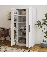 62.99in Kitchen Pantry Cabinet, White Freestanding Buffet Cupboards Sideboard with Doors & Shelves, Kitchen Pantry Storage Cabinet for Kitchen, Living