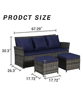 3-Piece Wicker Patio Set, Sofa, Ottomans, All-Weather Rattan