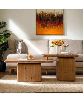 Vintage Square Coffee Table Set, Wood Grain Finish (Set of 2)