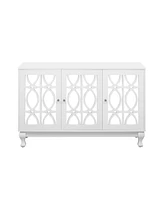 Mirrored Tv Stand for TVs up to 55", with Solid Wood Legs, Metal Handle, and Adjustable Shelves