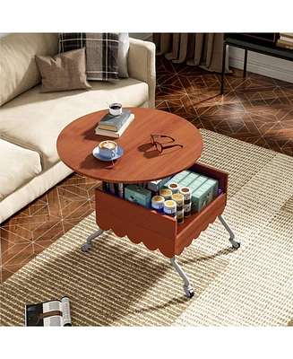 Round Lift-Top Coffee Table with Wheels, Metal Frame and Multi-Color Lighting in 27.6"