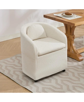 Set of 1 Chenille Fabric Dining Armchair With Back Cushion and Universal Wheels,Beige