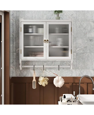 24.8" Glass Door Cabinet with 3-Tier Storage & Towel Rack