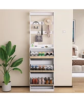 Mirror Shoe Cabinet: Flip-Tier Drawers, Hooks & Organizer