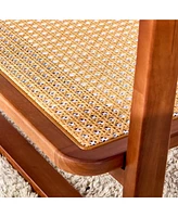 Walnut Wood & Glass Tea Table with Rattan Detail, Perfect for Home Decor
