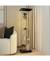 Black Tempered Glass Cabinet w/ Led, Lock & Wheels