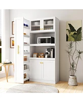 Farmhouse Pantry Cabinet, Pull-Out Shelves, 4 Doors - White
