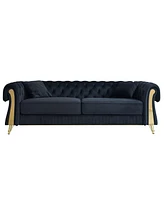 89" Chesterfield Tufted Velvet Sofa - Black