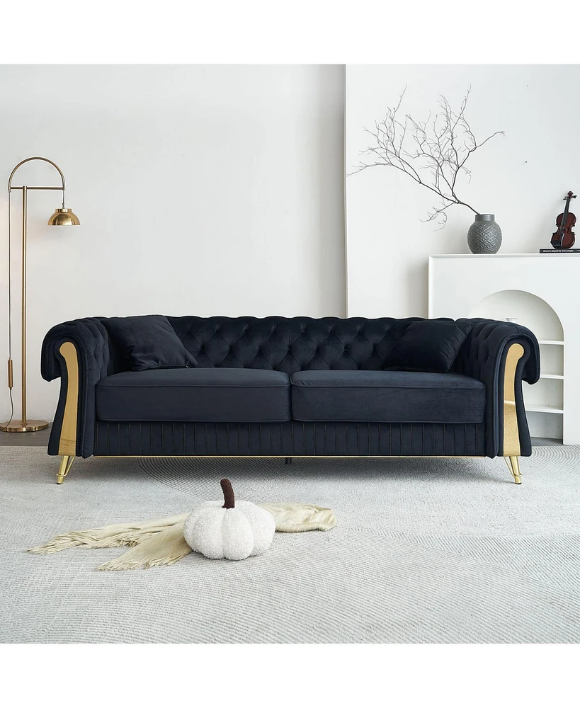 89" Chesterfield Tufted Velvet Sofa - Black