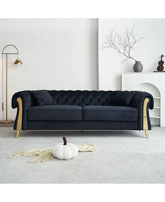 89" Chesterfield Tufted Velvet Sofa - Black