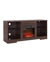 Tv Stand Electric Fireplace Glass Shelves