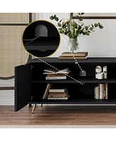 Extendable Tv Cabinet with Storage, Adjustable Shelves, Lacquered Wood Veneer