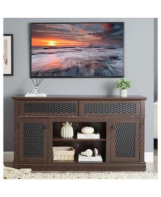 Embossed Tv Stand with Sliding Door, Dark Cherry, 58"W x 15"D x 31.7"H