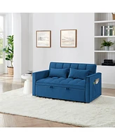 54.33 inch versatile foldable sofa bed in 3 lengths, modern sofa sofa sofa velvet pull-out bed, adjustable back (Blue)