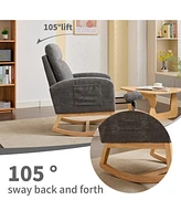 Modern Rocking Chair with Solid Wood Legs, Upholstered Nursery Glider, Comfortable Side Pocket Armchair