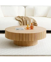 35" Modern Round Wood Coffee Table