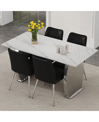 Sintered Stone Dining Set with 4 Shell Textured Chairs
