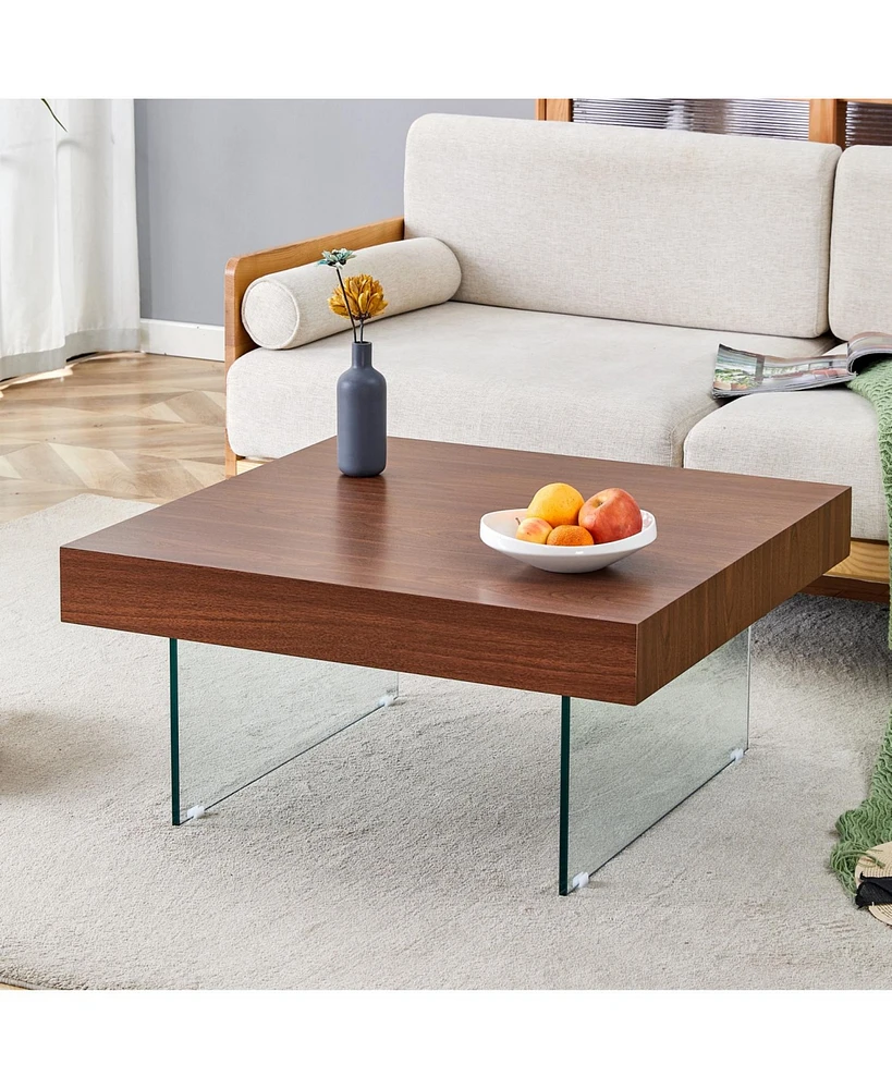 Walnut Square Coffee Table with Tempered Glass Legs (31.5"x31.5")