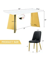 Luxurious 63" Sintered Stone Table and 4 White Pu Chairs