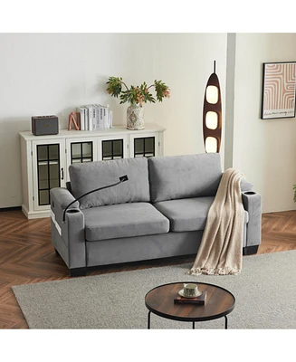 73.6327.95 Pull-Out Sofa Bed, Chenille Material, Pull-Out Queen Sofa Bed With Memory Foam Mattress, For Living Room, Bedroom, Office, Apartment, Dark