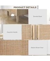 Sideboard Buffet Cabinet, Kitchen Cabinet, Coffee Bar Cabinet with 2 Rattan Doors and Adjustable Shelves, Natural