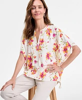 Jm Collection Women's Printed Tassel-Trim Poncho Top, Exclusively at Macy's