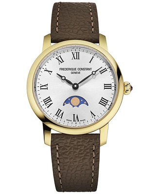Frederique Constant Women's Classics Quartz Moonphase Brown Leather Strap Watch 30mm