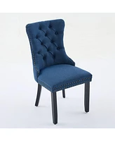 Nikki Tufted Upholstered Linen Dining Chair (Set of 2), Blue Linen