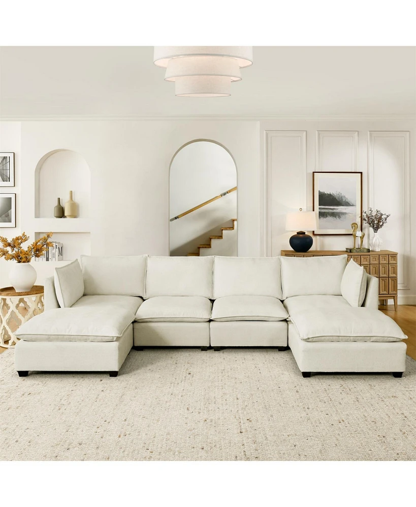 Comfy Cloud Sectional Sofa: 4 Seat Sofa with Ottomans & Pillows