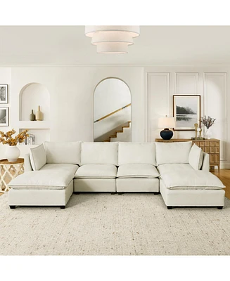 Comfy Cloud Sectional Sofa: 4 Seat Sofa with Ottomans & Pillows
